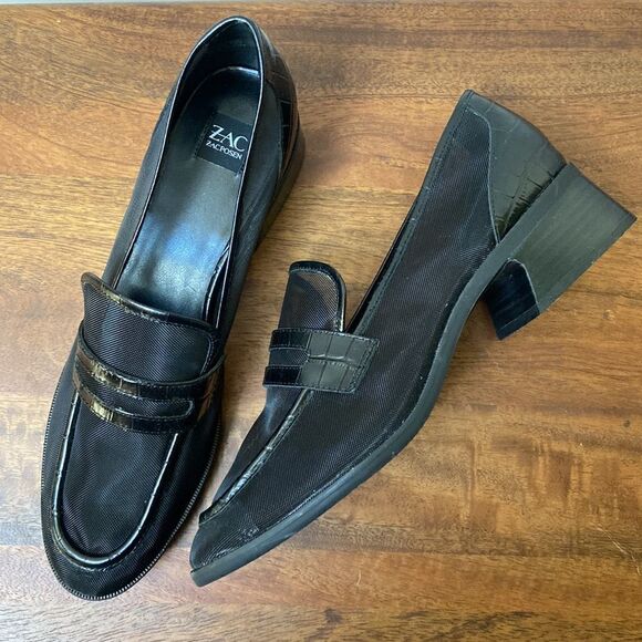 Zac Posen Ailsa Mesh Loafer Black Crocodile Embossed Leather Size 10 - Picture 1 of 12